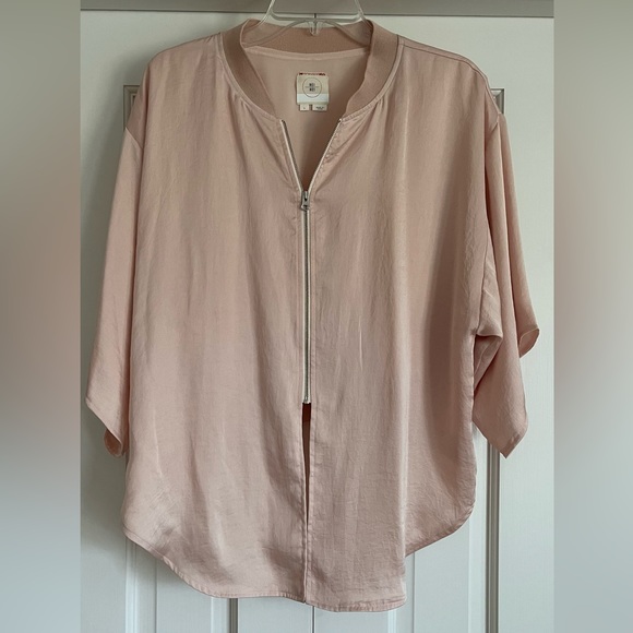 HEI HEI by Anthropologie Athleisure Pink Satin-like Jacket w/Tie Front, Size L - Picture 3 of 9